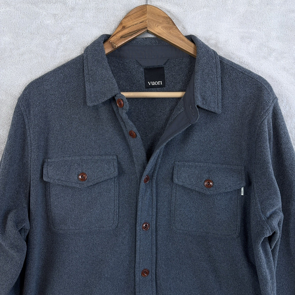 Vuori Field Overshirt Jacket Men's Large Charcoal Grey Fleece Button Up Gorpcore
